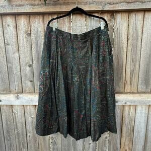 VTG Geiger wool green print SKIRT Euro Size 50 US size 16 midi